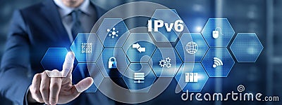 Internet Protocol version 6 IPv6. Connected devices on network. Stock Photo