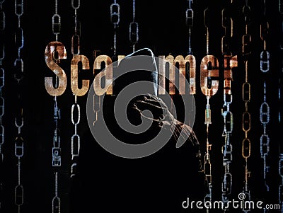 Internet scammer or thief. Hacker attack, virus infected software. Generative AI Stock Photo