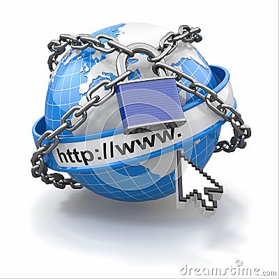 Internet security comcept. Earth and lock. Stock Photo