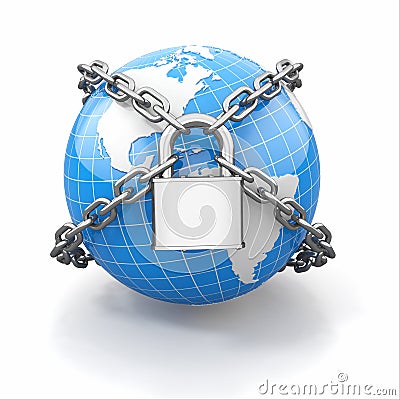 Internet security comcept. Earth and lock. Stock Photo