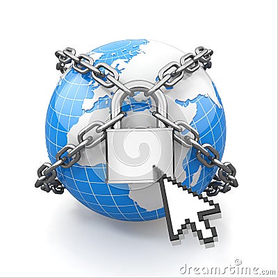 Internet security comcept. Earth and lock. Stock Photo