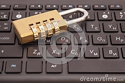 Internet security concept : padlock on black keyboard Stock Photo