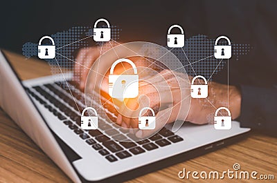 internet security and data protection concept, blockchain and cybersecurity. Cybersecurity and privacy concepts to protect data. Stock Photo