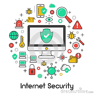 Internet Security Data Protection Line Art Icons Vector Illustration
