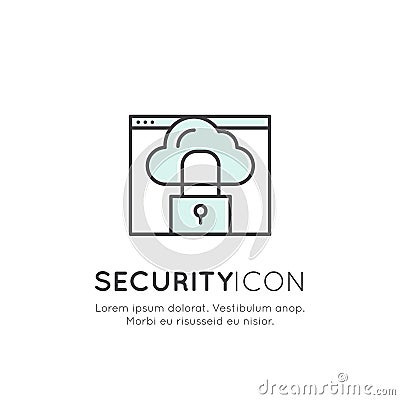 Internet Security, Data Protection, Secure Data Exchange Vector Illustration