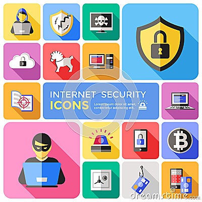 Internet Security Decorative Flat Icons Set Vector Illustration
