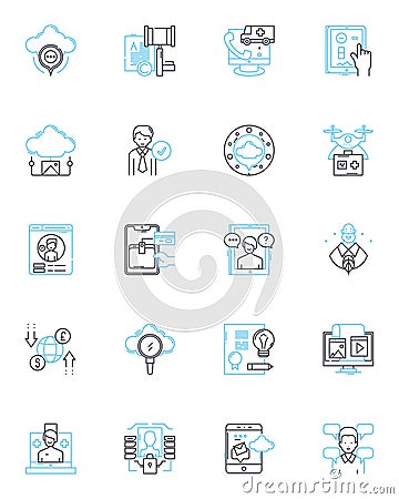 Internet security linear icons set. Firewall , Encryption , Malware , Phishing , Spam , Virus , Backup line vector and Vector Illustration