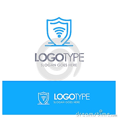 Internet, Internet Security, Protect, Shield Blue outLine Logo with place for tagline Vector Illustration