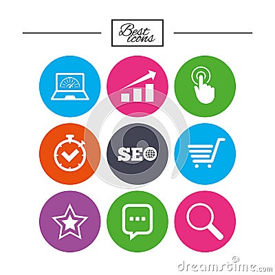 Internet, seo icons. Online shopping, charts. Vector Illustration