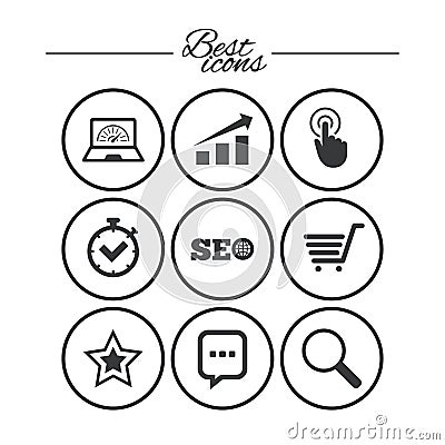 Internet, seo icons. Online shopping, charts. Vector Illustration