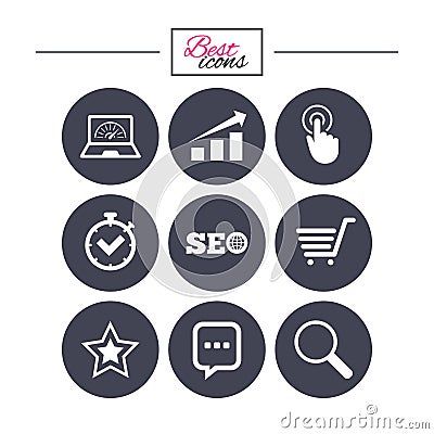 Internet, seo icons. Online shopping, charts. Vector Illustration