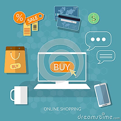 Internet shopping buy now concept online store e-commerce Vector Illustration