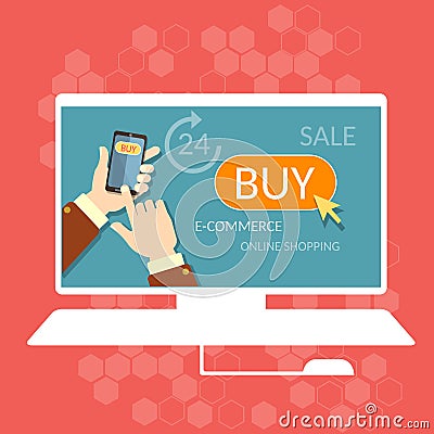 Internet shopping buy now online store e-commerce process Vector Illustration