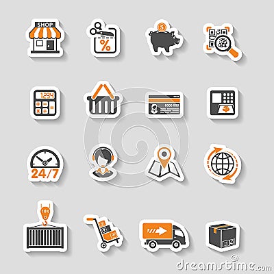 Internet Shopping and Delivery Sticker Icon Set Vector Illustration