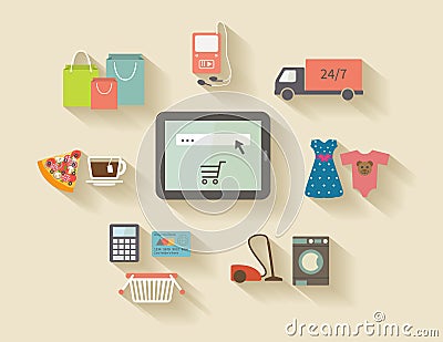 Internet shopping, e-commerce concept. Icons set Vector Illustration