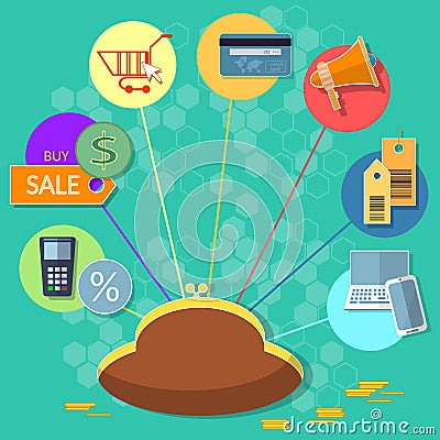 Internet shopping sale discounts credit cards e-commerce concept Vector Illustration