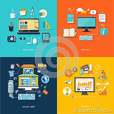 Internet shopping web design promote content Vector Illustration