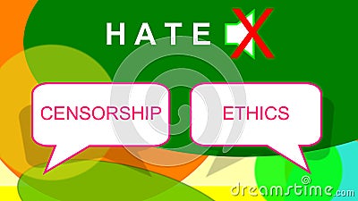 Internet. Silencing online hate. Censorship or ethics in dialog balloons. Freedom, morals, conflict. Stock Photo
