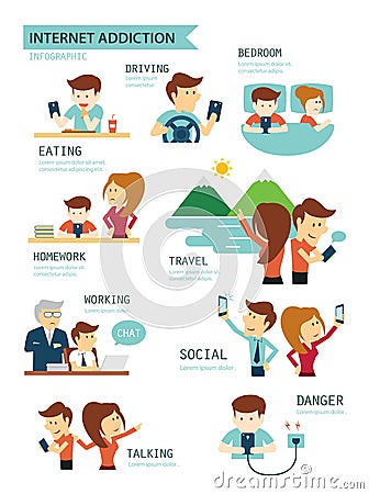 Internet and smartphone addiction Vector Illustration