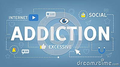 Internet social addiction concept. Modern technology social problem. Vector Illustration