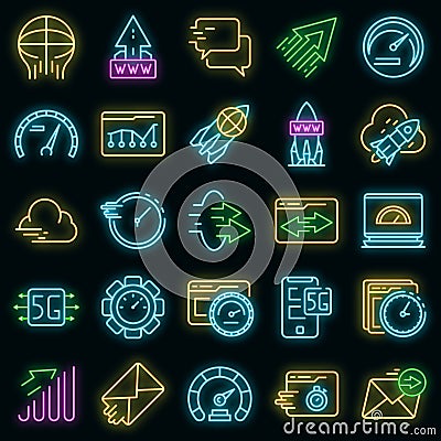 Internet speed icons set vector neon Vector Illustration