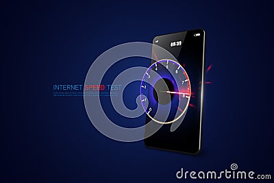 Internet speed test smartphone interface vector template. Mobile app page blue design layout. Wifi, mobile internet booster screen Vector Illustration