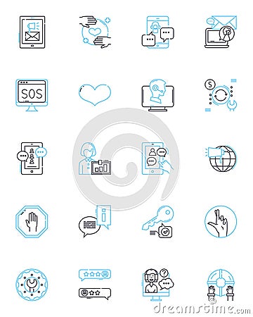 Internet support linear icons set. Connectivity, Broadband, Wi-Fi, Nerk, Router, Modem, Troubleshooting line vector and Vector Illustration