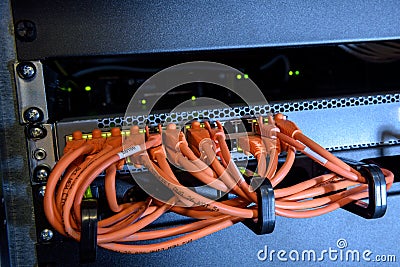 Internet switch with ethernet cables Stock Photo