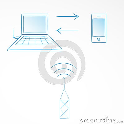 Internet synchronization phone with computer Vector Illustration