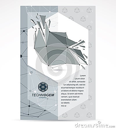 Internet technologies corporation business promotion idea. Abstract vector 3d mesh polygonal grayscale object. Vector Illustration