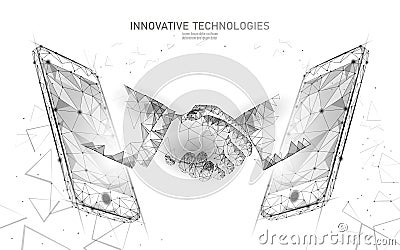 Internet technology 3D businessman handshake. Business agreement contract concept. Success web network low poly banner Vector Illustration