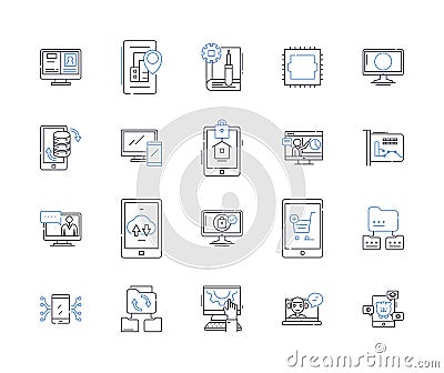 Internet technology outline icons collection. Internet, Technology, Online, Web, Networking, Connectivity, Data vector Vector Illustration