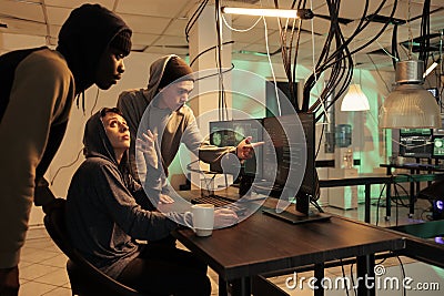 Internet technology security specialists team fixing computer system cyberattack Stock Photo