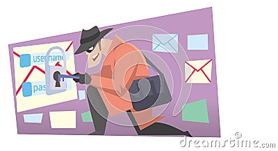 Internet thief on the job Cartoon Illustration
