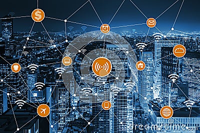 The internet of things concept in the city Editorial Stock Photo