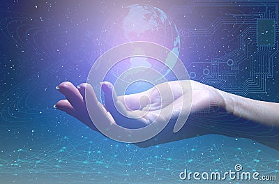 The Internet of things, the concept of the development of modern community on earth, the relationship of technology production and Stock Photo