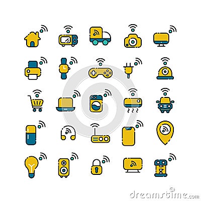 Internet of Things filled outline icon set. Vector Illustration