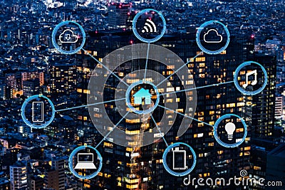 Internet of things futuristic background showing domotic connect Stock Photo