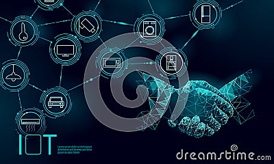 Internet of things icon work handshake concept. Smart city wireless communication network IOT ICT. Home intelligent Vector Illustration