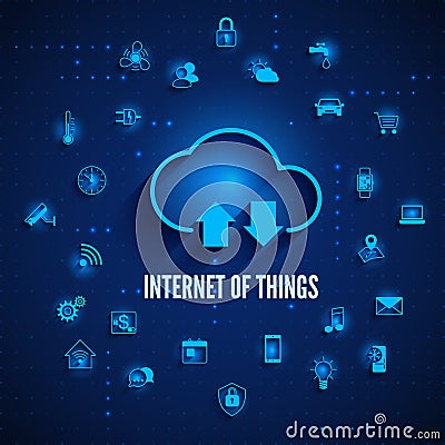 Internet of Things. IOT concept. Cloud and other icons IOT concept. Global network technology Internet control and monitoring Vector Illustration