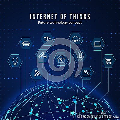 Internet of things. IOT concept. Global network connection. Monitoring and control smart systems. Vector illustration Vector Illustration