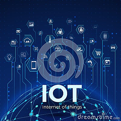 Internet of things. IOT icons concept. Global network connection. Monitoring and control smart systems. Vector illustration Vector Illustration