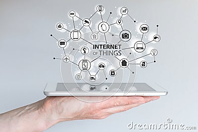 Internet of things (IOT) and mobile computing concept. Network of connected mobile devices Stock Photo