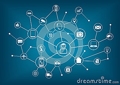 Internet of things (IoT) and networking concept for connected devices. Vector Illustration