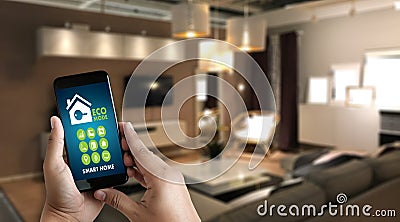 Internet of things iot Remote home control to modern living r Stock Photo