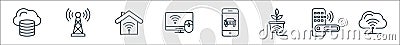 Internet of things line icons. linear set. quality vector line set such as cloud server, door lock, smart farm, smartphone, smart Vector Illustration