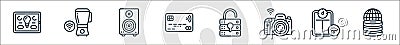 internet of things line icons. linear set. quality vector line set such as online data, smart scale, dslr camera, data protection Vector Illustration