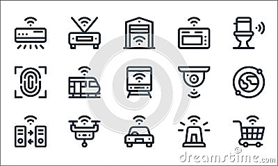 internet of things line icons. linear set. quality vector line set such as shopping cart, smart car, data transfer, siren, smart Vector Illustration