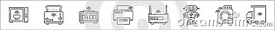 internet of things line icons. linear set. quality vector line set such as truck, washing machine, robot, router, printer, alarm, Vector Illustration