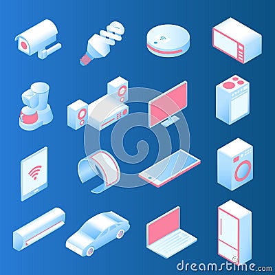 Internet of things modern set of isometric vector icons. IOT or Vector Illustration